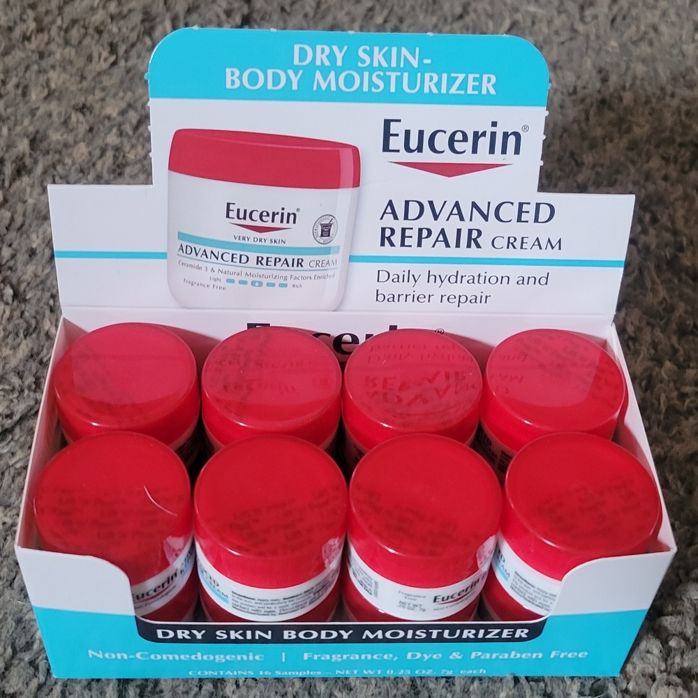 Box of 16 .25 oz Sample Travel Size Eucerin Advanced Repair Cream